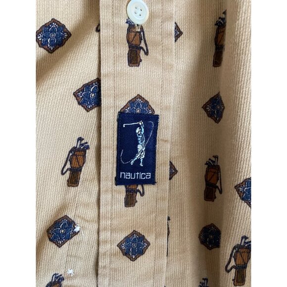 VINTAGE 90'S NAUTICA MEN'S LONG SLEEVE COTTON GOLF MOTIF BUTTON DOWN SHIRT SZ L - Picture 3 of 6